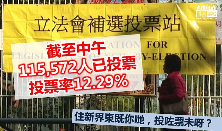 截至中午 新界東補選投票率12.29％
