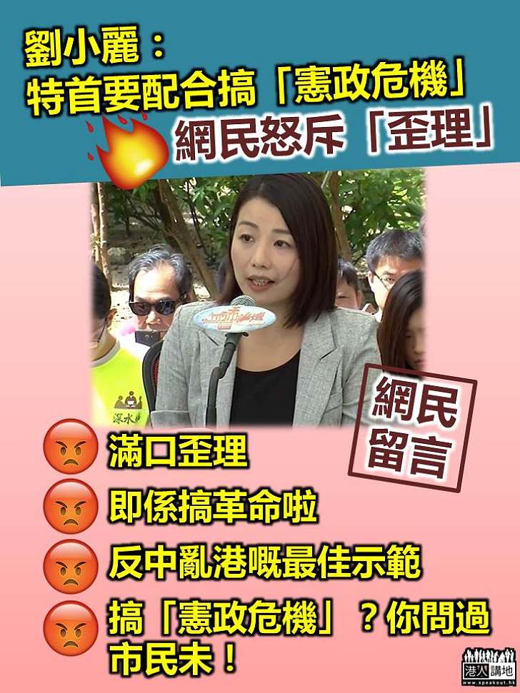 劉小麗稱特首最緊要係配合搞「憲政危機」 網民怒斥「滿口歪理」 「你問過市民未！」