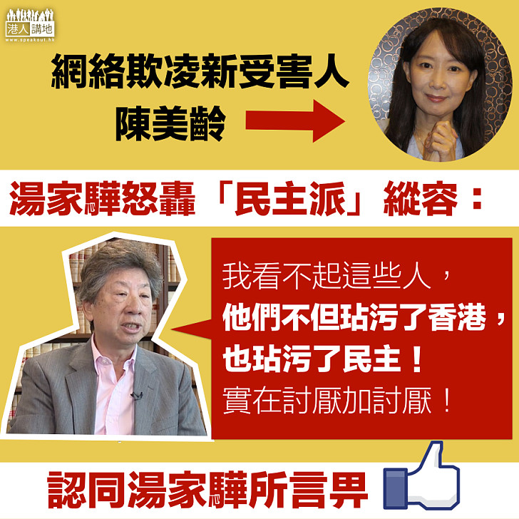 【非常憤怒】怒轟「民主派」欺凌陳美齡  湯家驊：從來沒有覺得這樣憤怒
