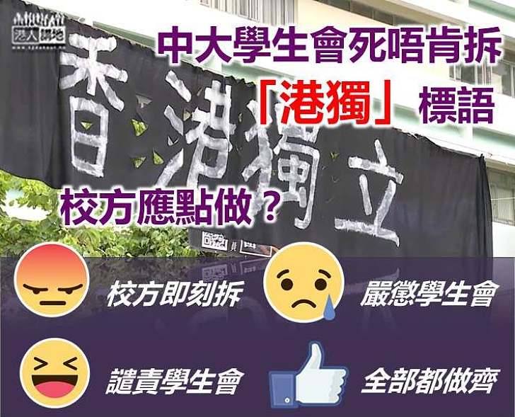 【一齊投票】中大學生會死唔肯拆「港獨」標語 校方應點做？