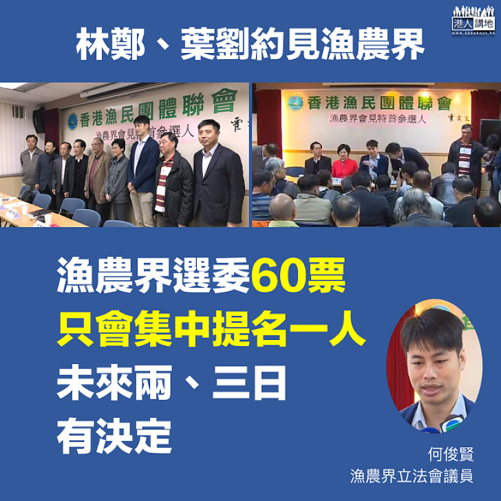 【其他人無影？】林鄭、葉劉約見漁農界   業界選票表明只會集中提名一人