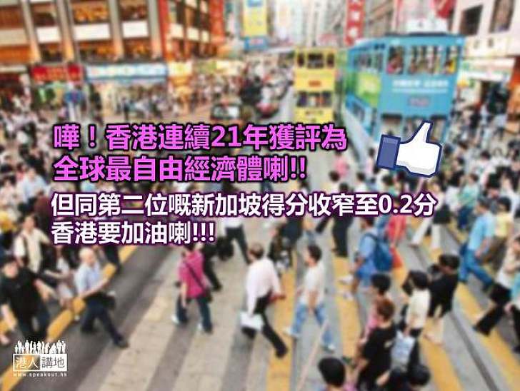 【焦點新聞】港連續21年 膺最自由經濟體  